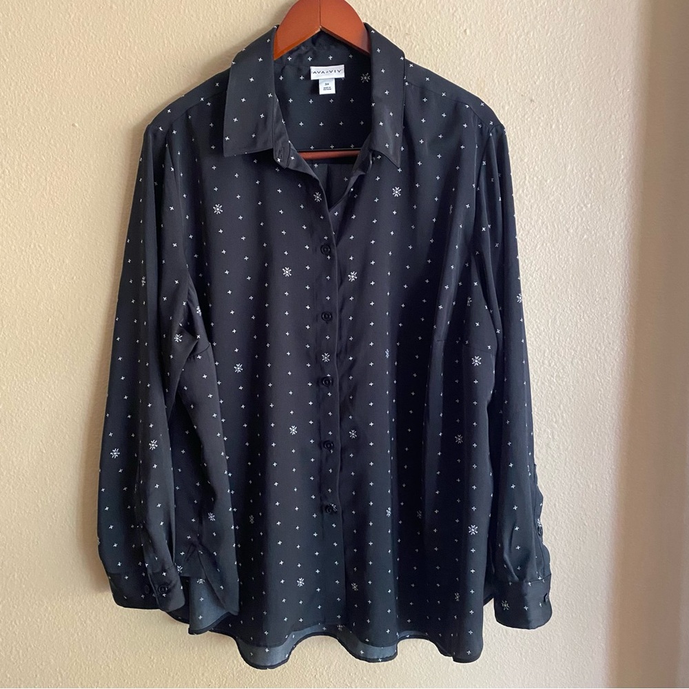 Ava & Viv Black Long Sleeve Button Down Shirt Size 3X